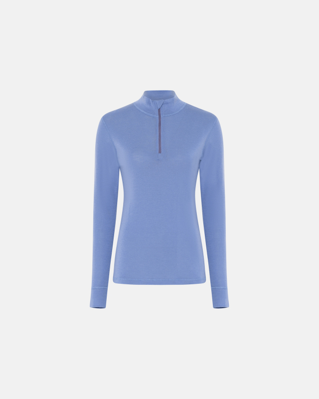 Langermet t-skjorte med glidelås, 100% ull, blå -Dovre Women