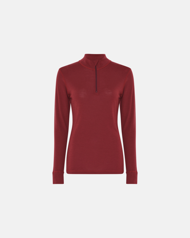Langermet t-skjorte med glidelås, 100% ull, rød -Dovre Women