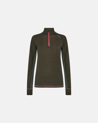 Langermet t-skjorte "Half Zip", 100% Ull, Grønn Langermet t-skjorte "Half Zip", 100% Ull, Grønn