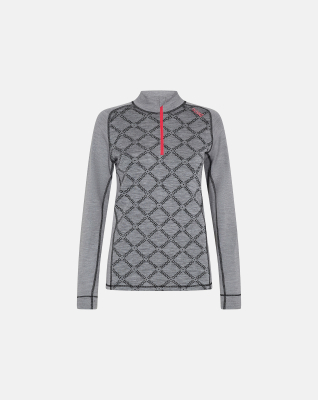 Langermet t-skjorte "half zip", 100% ull, Grå -Dovre Women Langermet t-skjorte "half zip", 100% ull, Grå -Dovre Women