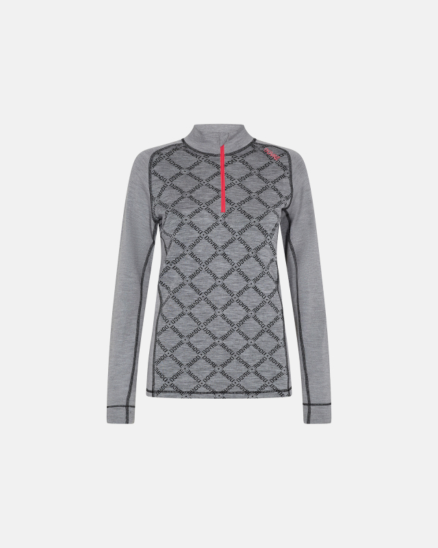Langermet t-skjorte "half zip", 100% ull, Grå -Dovre Women