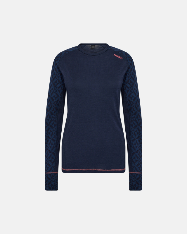 Langermet t-skjorte, 100% Ull, Navy -Dovre Women