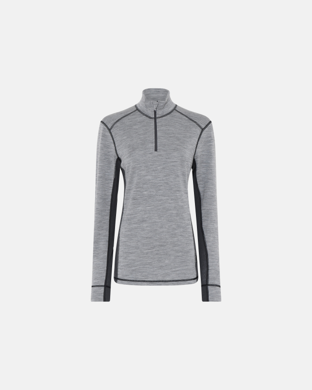 Langermet t-skjorte "Half Zip", 100% merino ull, grå -Dovre Women