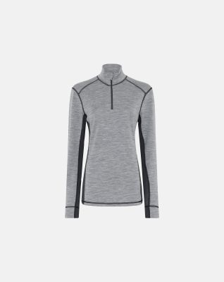 Langermet t-skjorte "Half Zip", 100% merino ull, grå Langermet t-skjorte "Half Zip", 100% merino ull, grå