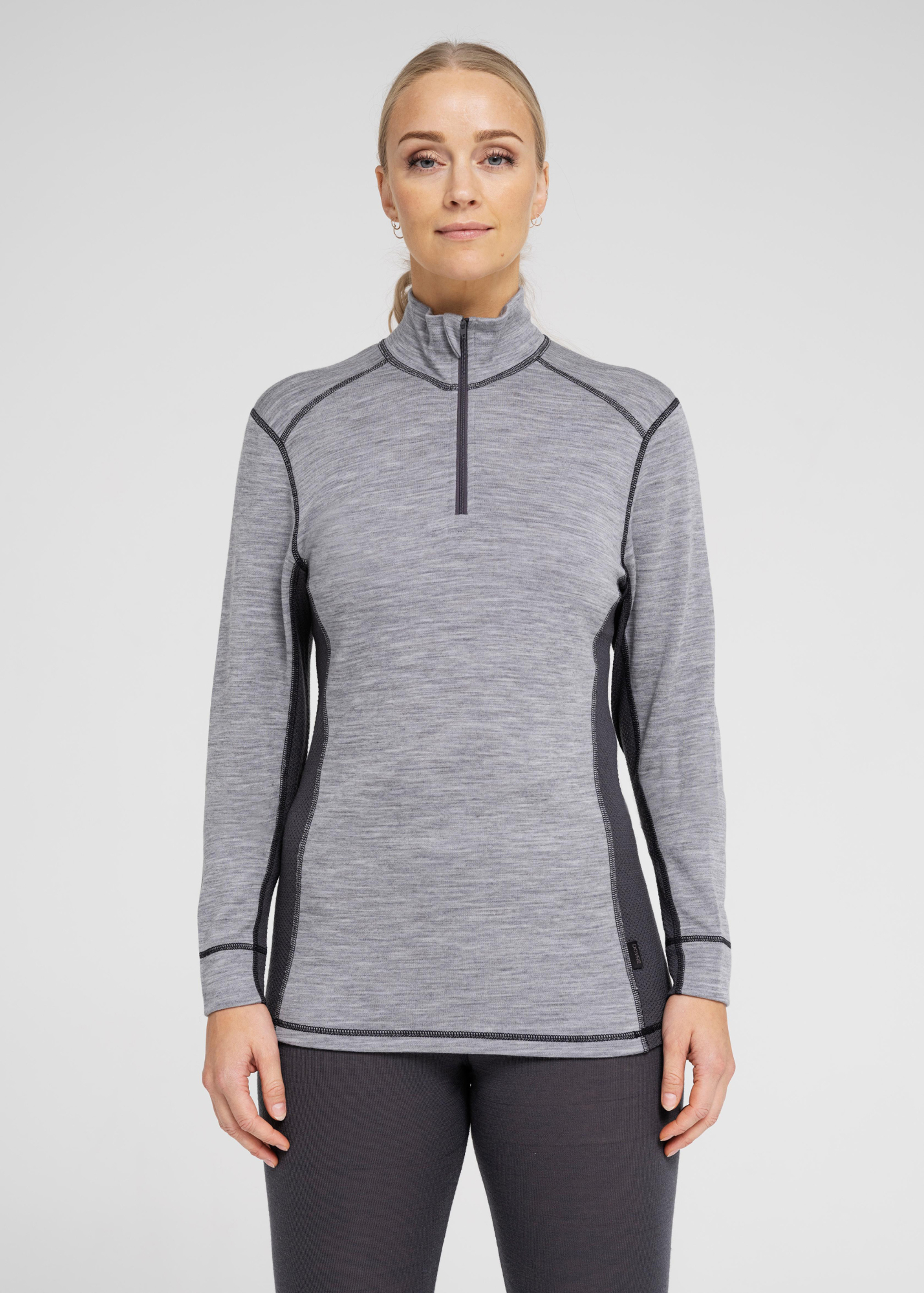 Langermet t-skjorte "Half Zip", 100% merino ull, grå -Dovre Women Langermet t-skjorte "Half Zip", 100% merino ull, grå -Dovre Women