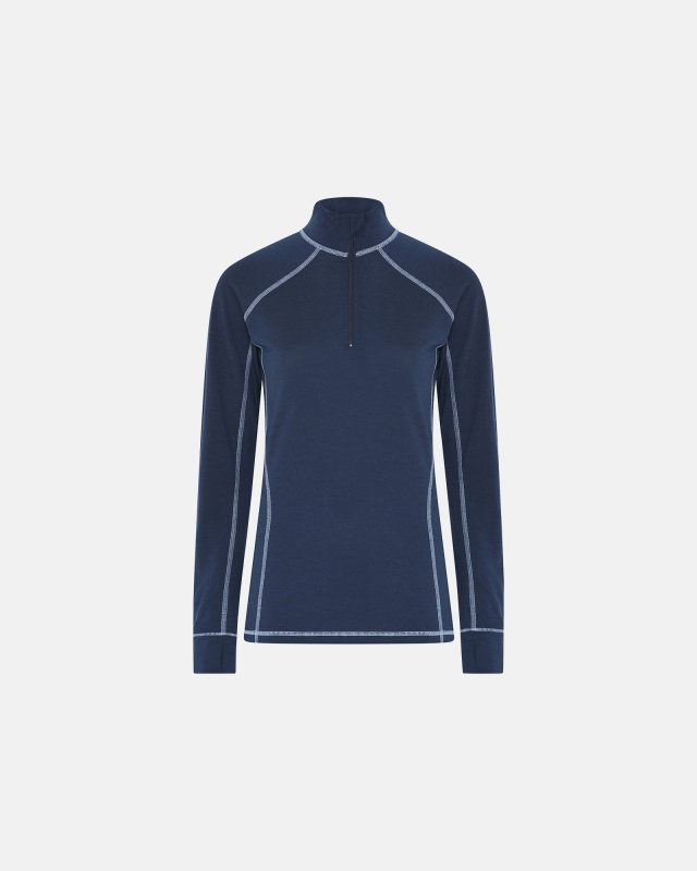 Langermet t-skjorte "Half Zip", 100% merino ull, navy -Dovre Women