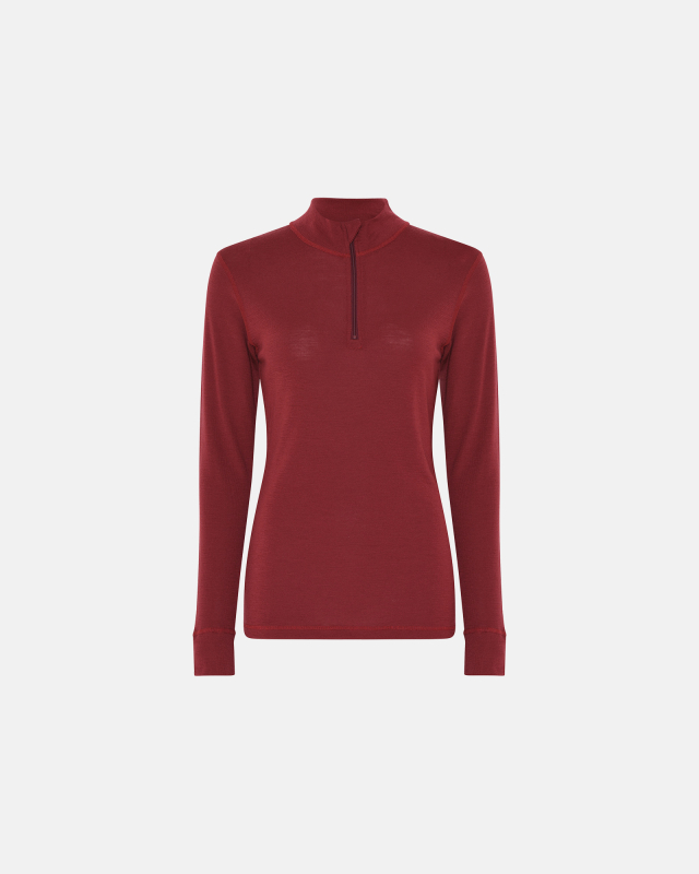 Langermet t-skjorte "Half Zip", 100% ull, rød -Dovre Women