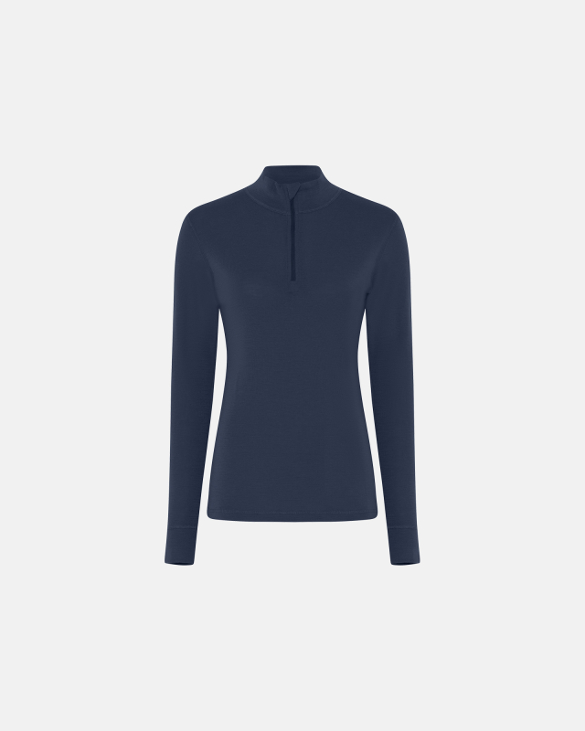 Langermet t-skjorte "Half Zip", 100% ull, navy -Dovre Women