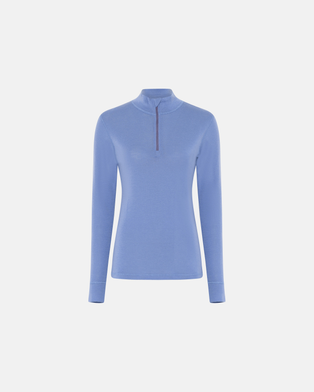 Langermet t-skjorte "Half Zip", 100% ull, blå -Dovre Women