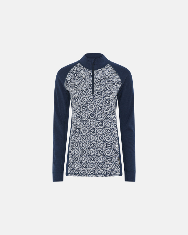 Langermet t-skjorte "Half Zip", 100% merino ull, navy -Dovre Women