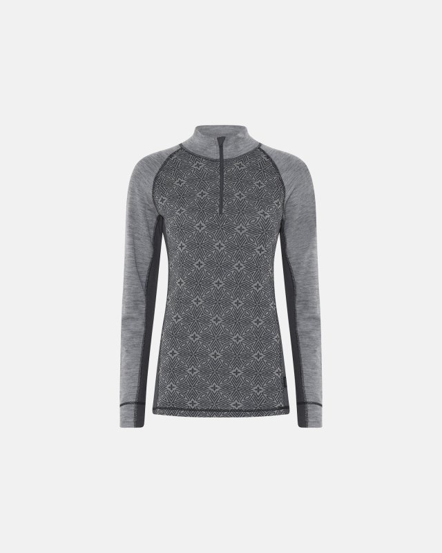Langermet t-skjorte "Half Zip", 100% merino ull, grå -Dovre Women