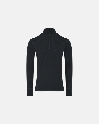 Langermet t-skjorte "Half Zip, 100% merino ull, svart Langermet t-skjorte "Half Zip, 100% merino ull, svart