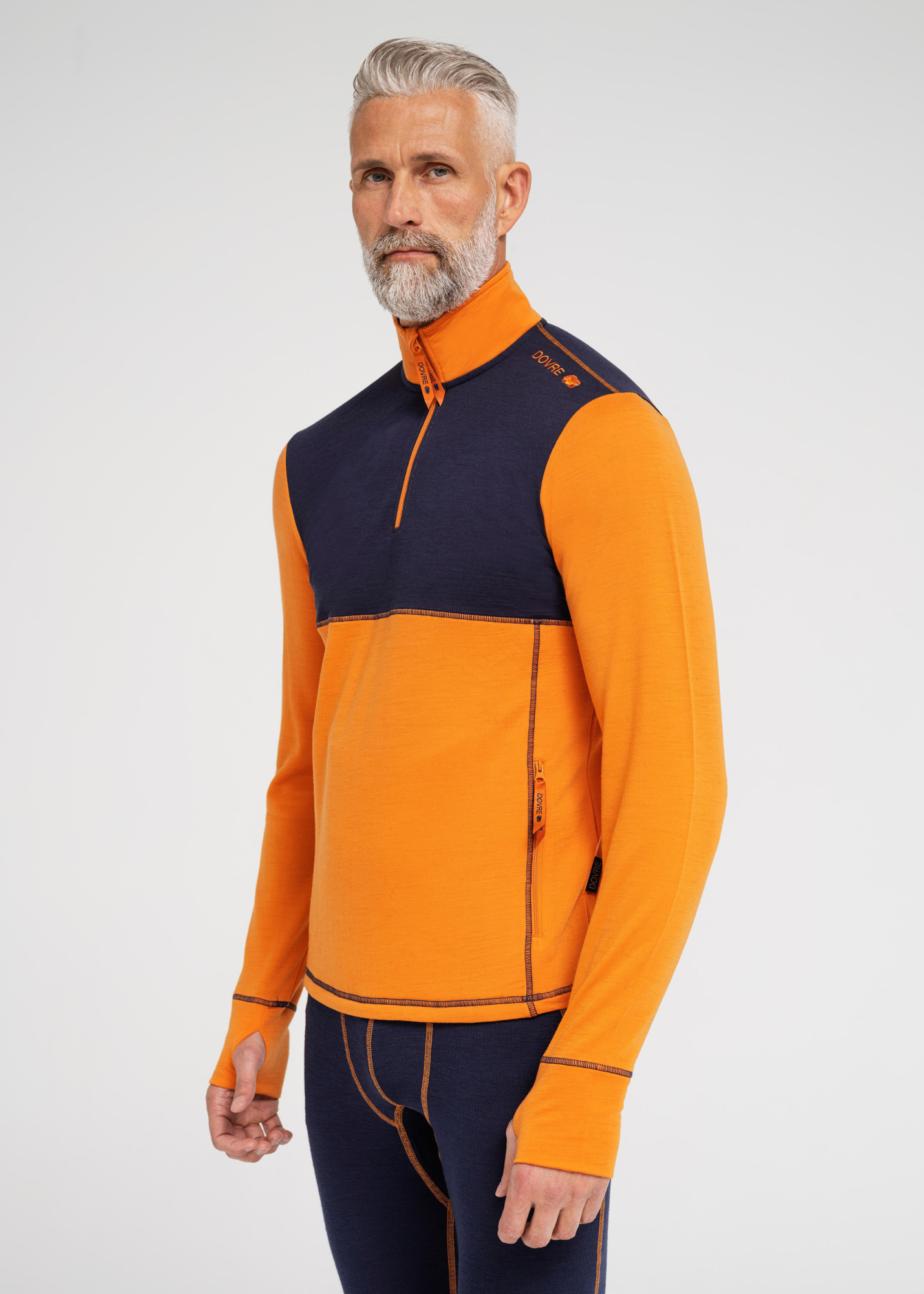 "Midlayer" zip, 100% merino ull, orange/marine -Dovre "Midlayer" zip, 100% merino ull, orange/marine -Dovre