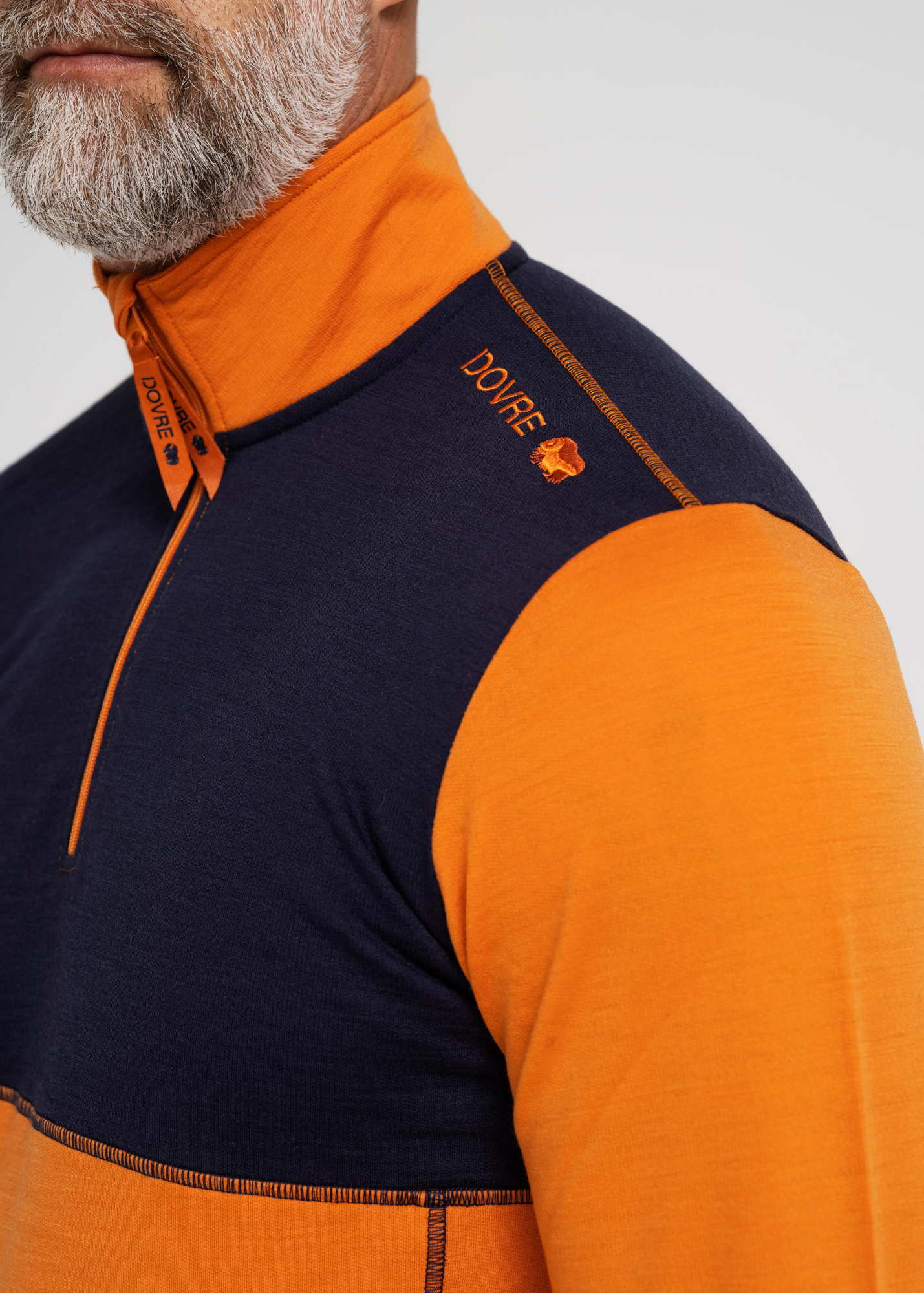"Midlayer" zip, 100% merino ull, orange/marine -Dovre "Midlayer" zip, 100% merino ull, orange/marine -Dovre