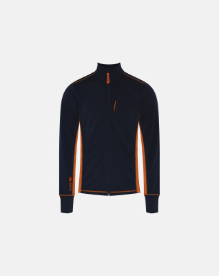 "Midlayer" zip, 100% merino ull, marine/orange "Midlayer" zip, 100% merino ull, marine/orange