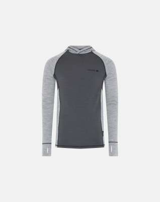Langermet "doublelayer" med hette, 100% ull, grå Langermet "doublelayer" med hette, 100% ull, grå