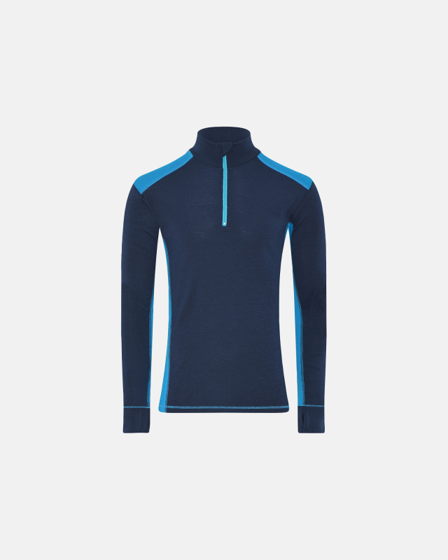 Langermet t-skjorte "Half Zip", 100% merino ull, marine/blå -Dovre