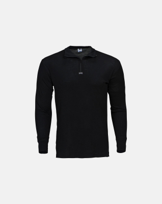 Langermet t-skjorte "Half Zip", 100% merino ull, Svart Langermet t-skjorte "Half Zip", 100% merino ull, Svart