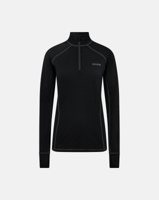 Langermet bluse med zip, 100% Merino ull, Svart Langermet bluse med zip, 100% Merino ull, Svart
