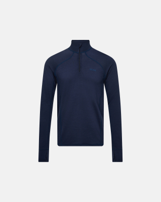 Langermet zip undertrøje, 100% Merino ull, Navy Langermet zip undertrøje, 100% Merino ull, Navy