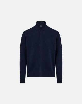 Strikk "full-zip", Ull, Marineblå Strikk "full-zip", Ull, Marineblå