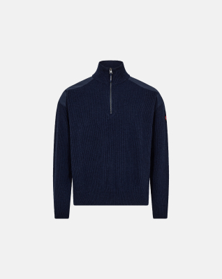 Pullover "ribbed half-zip", Ull, Marineblå Pullover "ribbed half-zip", Ull, Marineblå