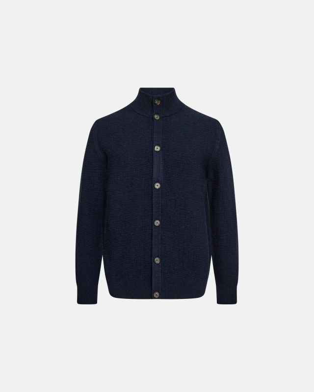 Strikket Cardigan, Ull, Marineblå -Dovre