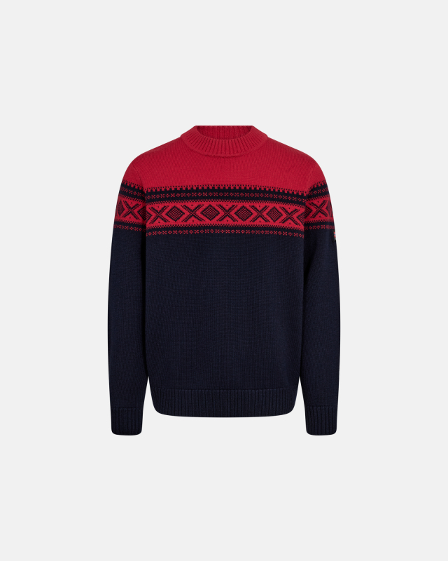 Genser "strikk", 100% Ull, Marine Rød -Dovre