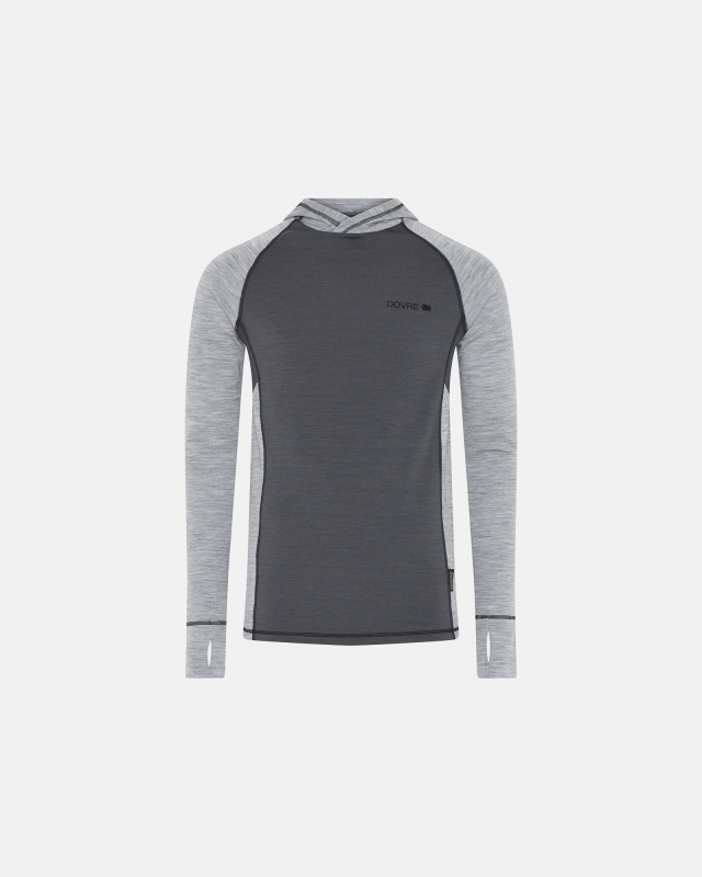 Langermet "doublelayer" med hette, 100% ull, grå