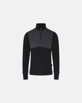 "Midlayer" zip, 100% merino ull, svart/grå "Midlayer" zip, 100% merino ull, svart/grå