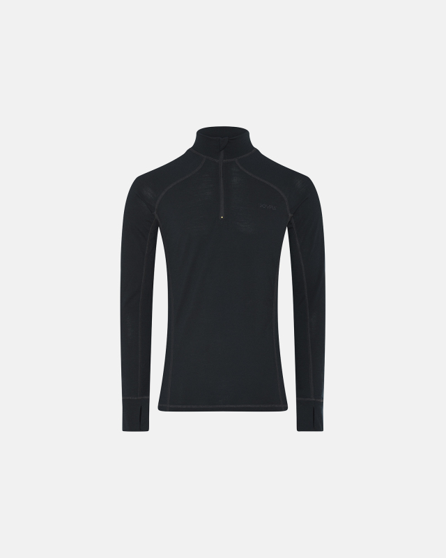 Langermet t-skjorte "Half Zip, 100% merino ull, svart