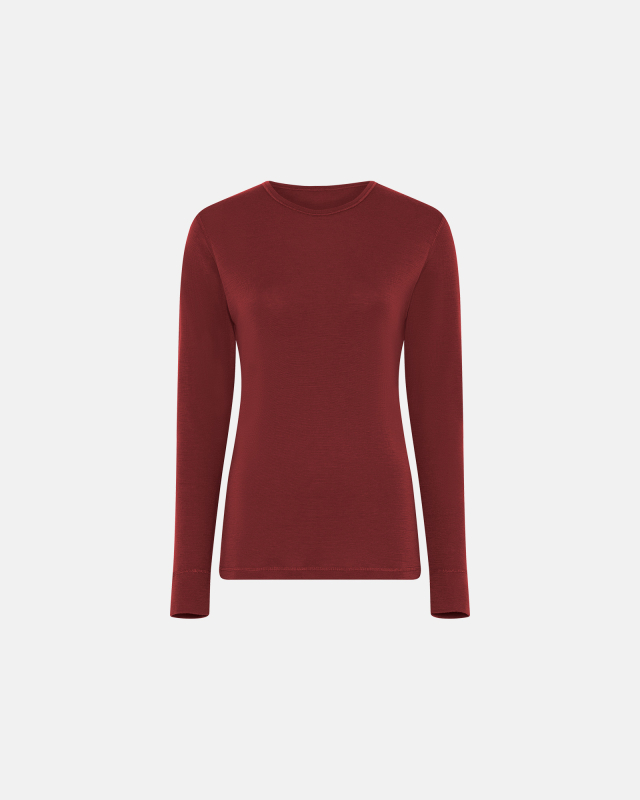 Langermet t-skjorte, 100% merino ull, rød