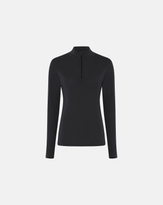 Langermet t-skjorte "Half Zip", 100% merino ull, svart Langermet t-skjorte "Half Zip", 100% merino ull, svart