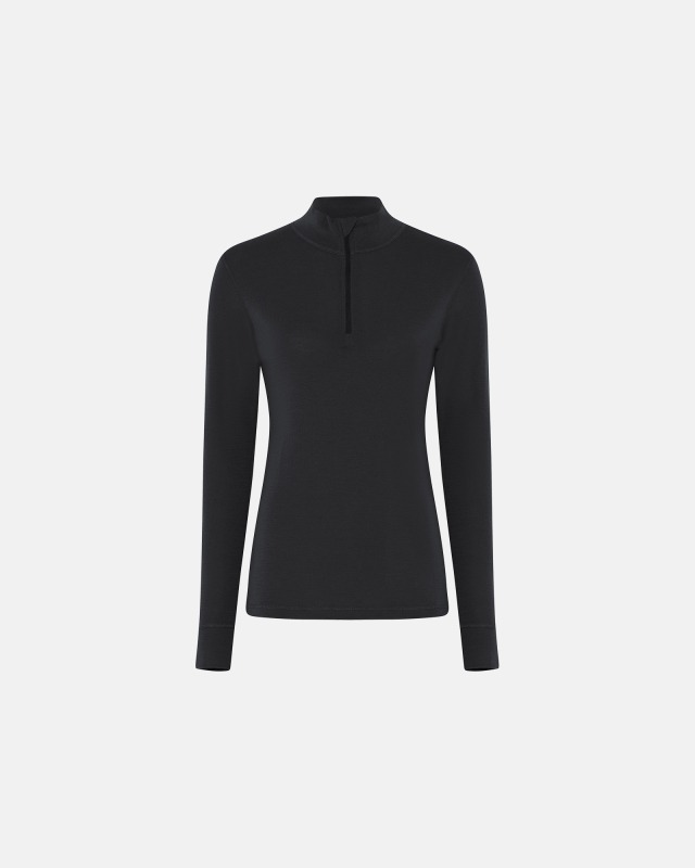 Langermet t-skjorte "Half Zip", 100% merino ull, svart