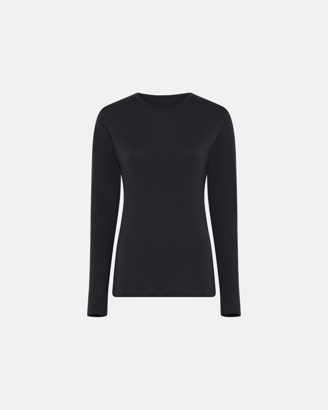 Langermet t-skjorte, 100% merino ull, svart
