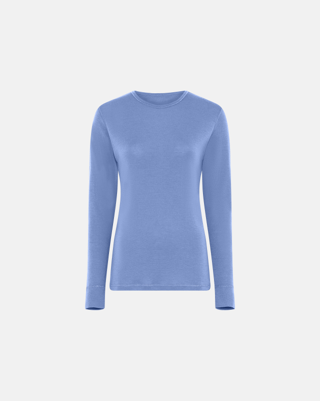 Langermet t-skjorte, 100% merino ull, blå