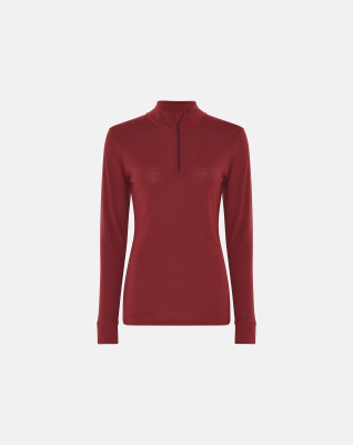 Langermet t-skjorte "Half Zip", 100% ull, rød Langermet t-skjorte "Half Zip", 100% ull, rød