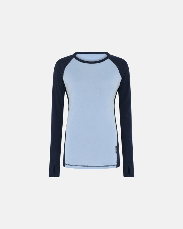 Langermet t-skjorte, 100% merino ull, blå/navy