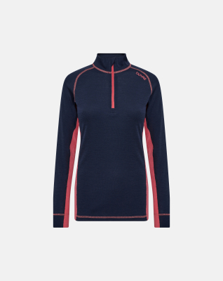 Langermet t-skjorte "Half Zip", 100% ull, Navy Langermet t-skjorte "Half Zip", 100% ull, Navy