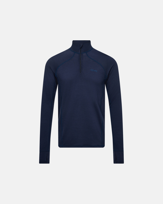 Langermet zip undertrøje, 100% Merino ull, Navy