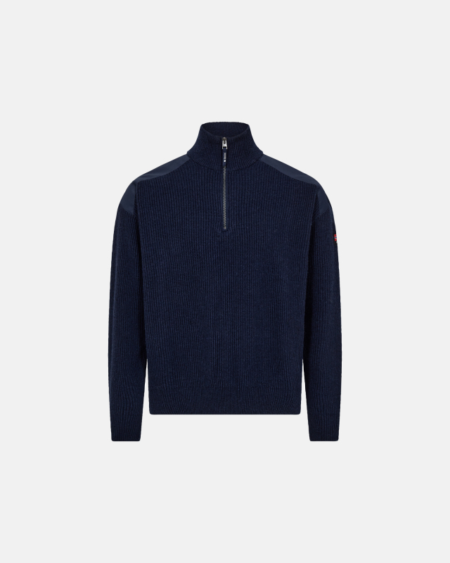 Pullover "ribbed half-zip", Ull, Marineblå